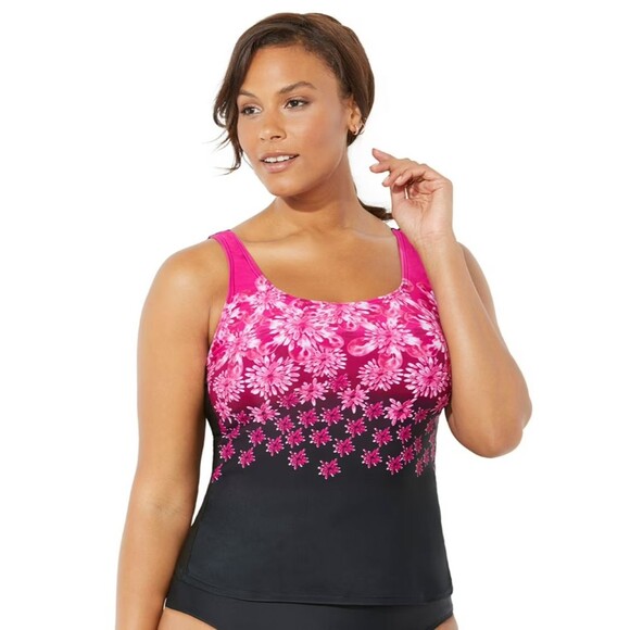 Swimsuits For All Other - Swimsuits for All Women's Classic Tankini Top Pink/Black Floral Size 20